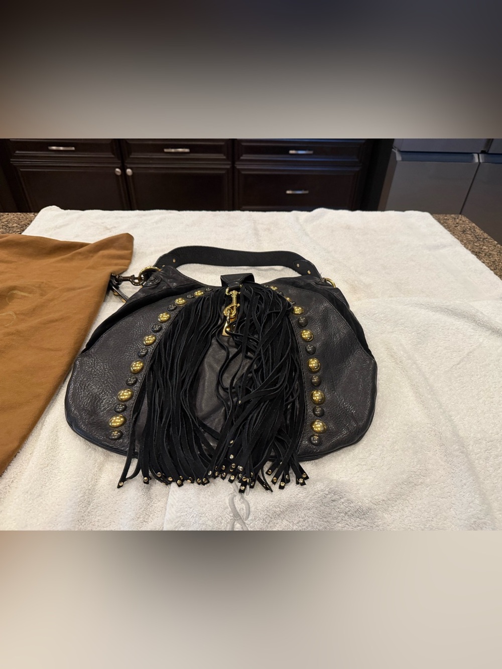 Gucci Black Fringe Large Babouska Bag with Gold Studs - Picture 5 of 11